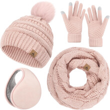 Women's Winter Hat Scarf Gloves Set Knit Beanie Touchscreen
