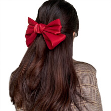 Red Satin Bow Hair Clip Barrette for Thick Hair