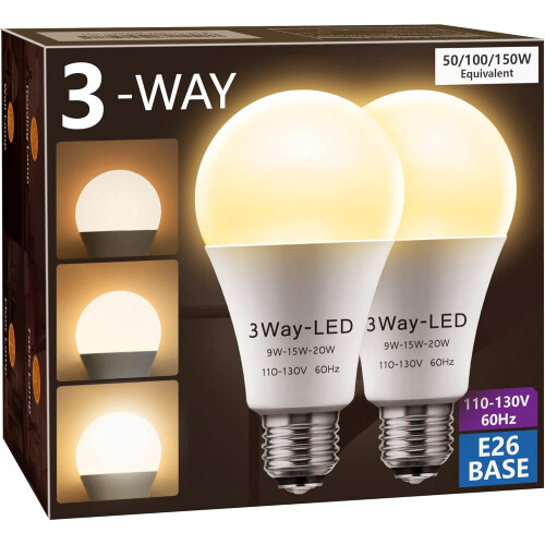 LED Bulbs A19 E26 3000K Warm White 500/1000/1500lm 2-Pack