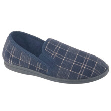 (13 UK, Navy) Sleepers Mens Dale Checked Velour Slippers