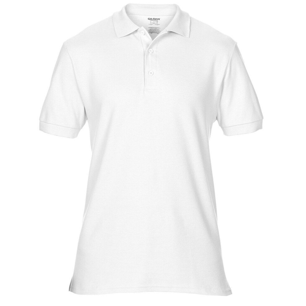 Gildan (S, White) Mens Premium Double Piqué Polo Shirt
