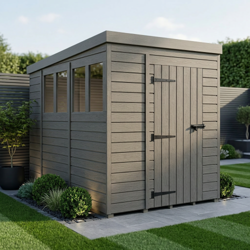 6x10 Pent Composite Shed Tanalised (Single Door, With Windows)