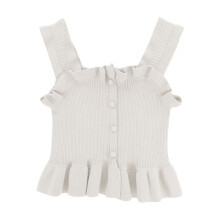 Girls Sleeveless Blouse Ruffle Hem Crop Top Ribbed Knit