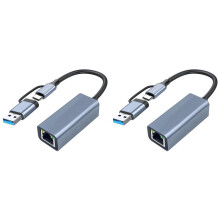 2X USB 3.0 to Ethernet Adapter with USB C to RJ45 Gigabit LAN 1000 Mbps Wired Network, Network Adapter, for Windows