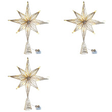 3X Christmas Tree Toppers Star LED Lamp Home for Tree Ornaments Eight-Pointed Star Tree Light,Champagne Gold
