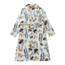 Flannel Robe Women's Winter Fleece Bathrobe with Print