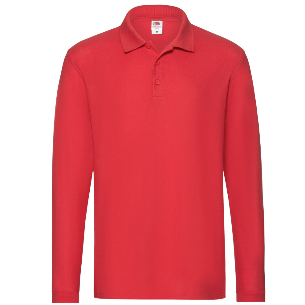 Fruit Of The Loom (Xl, Red) Mens Premium Pique Long-Sleeved Polo Shirt