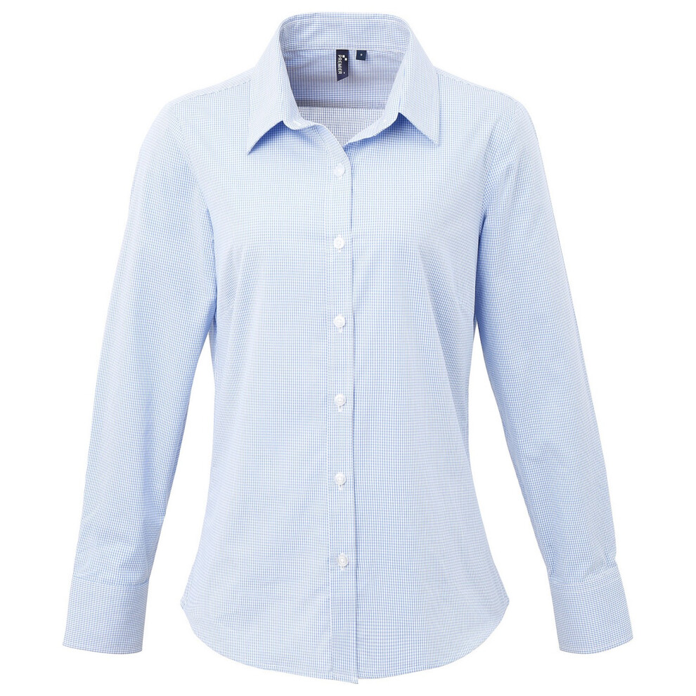 Premier (10 Uk, Light Blue/White) Womens/Ladies Gingham Long-Sleeved Shirt