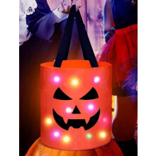 Seau à bonbons citrouille d'Halloween avec lumière LED et
