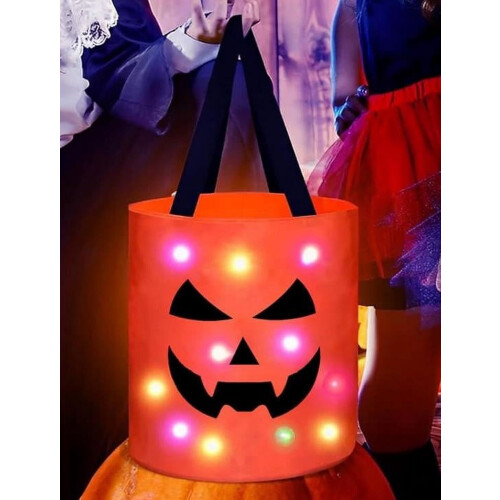 Halloween-kurpitsakarkkiämpäri LED-valolla ja