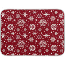 Tapis égouttoir à vaisselle en microfibre rouge à motif flocon de neige 40 x 45 cm