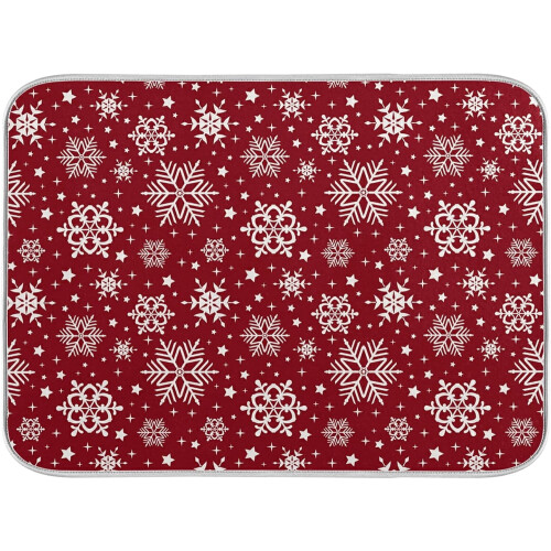 Tapete de secagem de louça em microfibra vermelha com estampa de flocos de neve, 40,6 x 45,7 cm (16 x 18 polegadas)