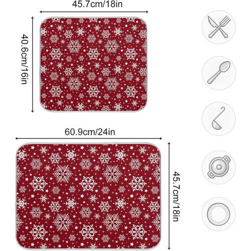 Tapete de secagem de louça em microfibra vermelha com estampa de flocos de neve, 40,6 x 45,7 cm (16 x 18 polegadas) 2