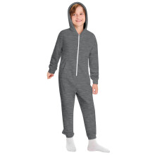 Kids Hooded Fleece-Lined Onesie Zipper Pockets Dark Gray