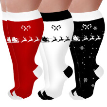 Christmas Compression Socks Wide Calf Knee Length 3 Pairs