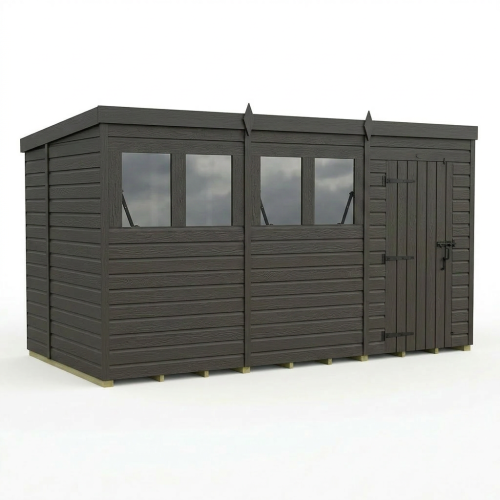 12x6 Pent Composite Shed Tanalised (Single Door, With Windows) 1