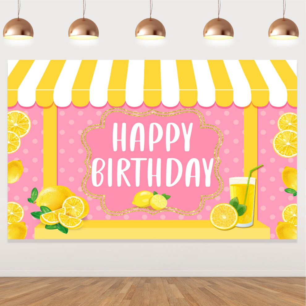 Lemon Birthday Backdrop Lemonade Theme Pink/Yellow 959110654064