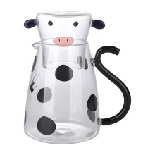 Cow-shaped glass water pitcher set with cup 553ml