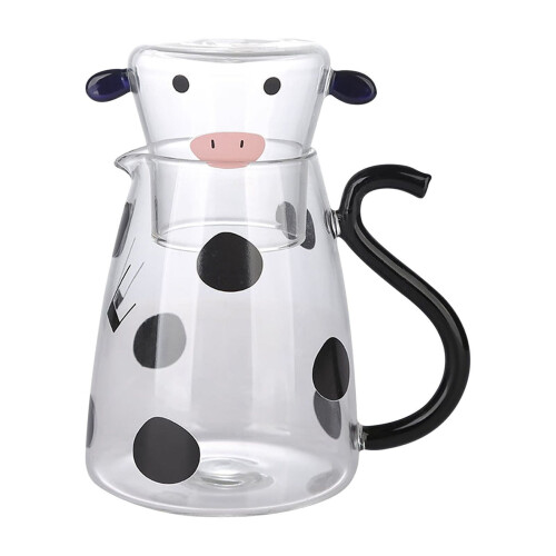 Cow-shaped glass water pitcher set with cup 553ml