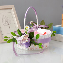 Wedding Flower Basket with Handle Rose Ribbon Bow