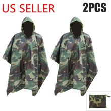 Military Woodland Rain Poncho for Camping Hiking 2 pcs