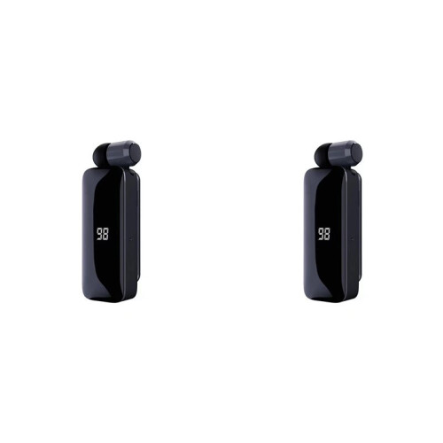 2X LED Power Digital Display  Wireless Headphones Retractable Collar Clip Single Headset Retractable with Wire