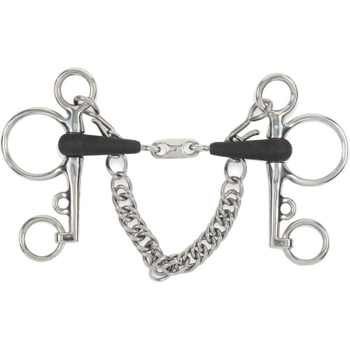 (5.5in, Silver/Black) Equirubber Equikind+ Peanut Link Horse Pelham Bit