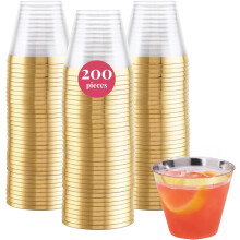 Gold Rimmed Disposable Plastic Wine Glasses 9 oz