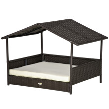 Wicker Dog Bed With Canopy Outdoor Pet House Cushion