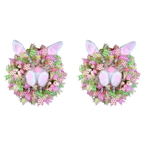 2X Easter Wreaths for Front Door, Rabbit Wreaths with Bunny Ears, Spring Easter Wreaths Rabbit Garland Easter Decor