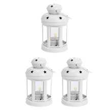 3X Vintage Metal Hanging Candle Lanterns ,Tealight Holder,Candlestick for Wedding,Home,Birthday Parties Gift -White