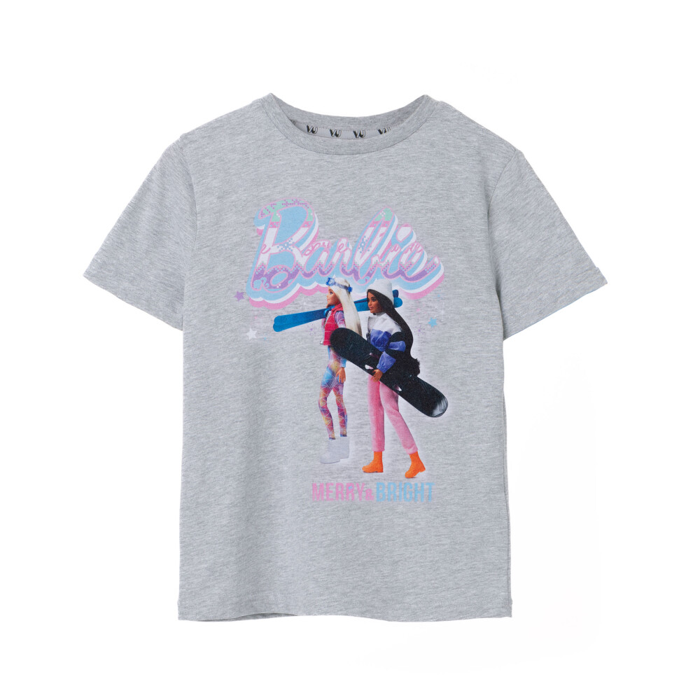 Barbie (7-8 Years) Short Sleeved T-Shirt (Girls Grey)