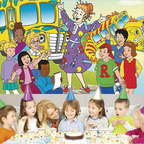 Feestachtergrondbanner met magische schoolbus (1 stuk) 1