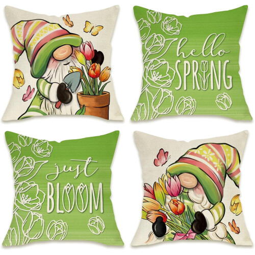 Μαξιλαροθήκες Gnome Πράσινες Floral 18x18 Σετ των 4