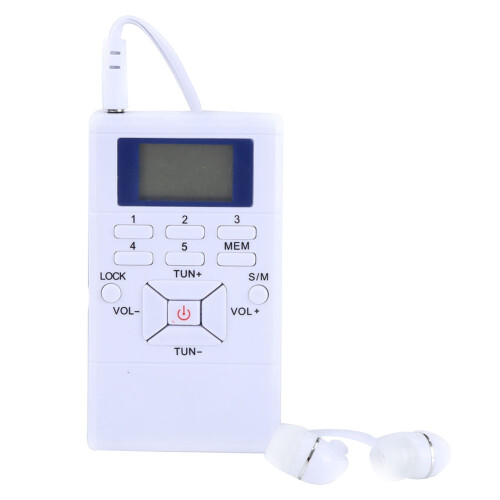 Μίνι φορητό ραδιόφωνο FM LCD με ακουστικά σε λευκό χρώμα