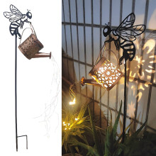 Solar Bee Watering Can Light Metal 30in Outdoor Decor