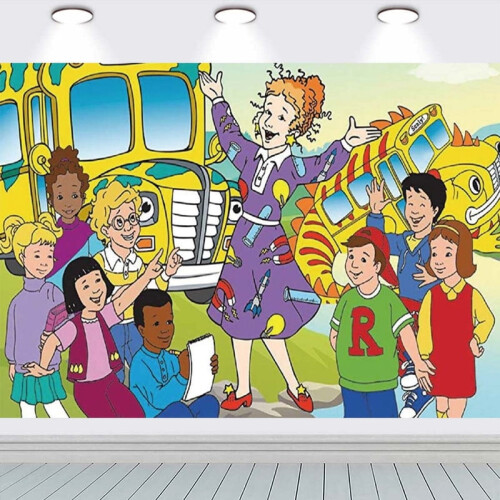 Feestachtergrondbanner met magische schoolbus (1 stuk)