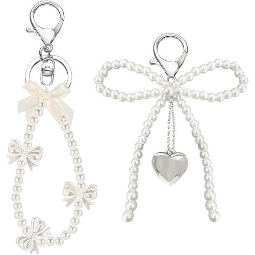 Pearl Bow Keychain for Women 2 pcs