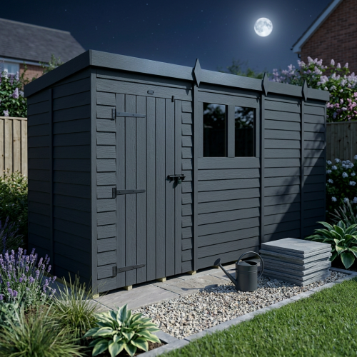 13x5 Pent Composite Shed Tanalised (Single Door, With Windows) 2