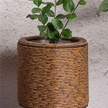 3X Vintage Imitatie Rotan Geweven Bloemenplank Plantenbakken Handgemaakte Opbergmand met Houten Poten Plantenpot Standhouder,F