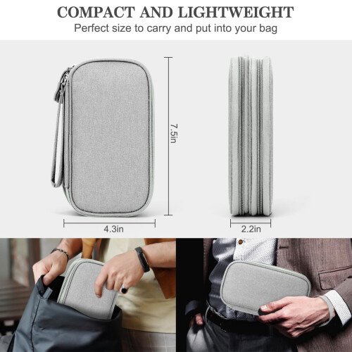 Travel Cable Organizer Bag Waterproof Grey Double-Layer 1