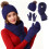 Winter Hat Beanie Scarf Gloves Set Navy 3Pcs 1