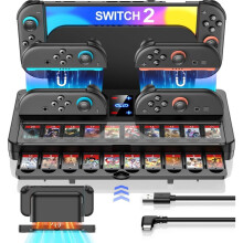 Station de charge Switch2 avec 20 emplacements pour cartes de jeu et LED