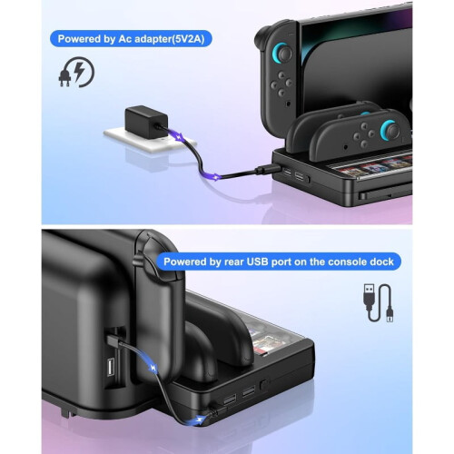 Base di ricarica Switch2 con 20 slot per schede di gioco e LED 2