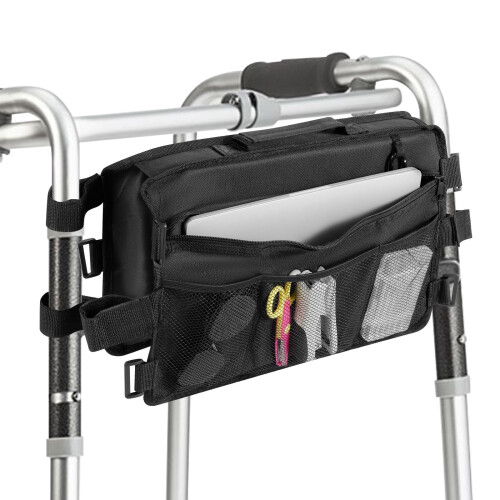 Faltbarer Rollator-Korb mit Getränkehalter, Schwarz
