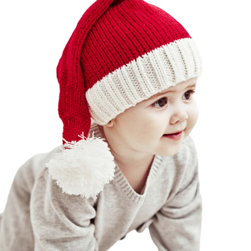 Babymütze, warme Strickmütze mit Bommel, 1er-Pack