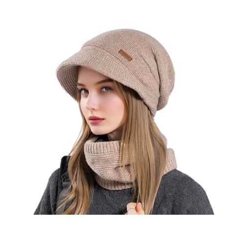 Women's Winter Hat and Scarf Set Pink Solid Elastic