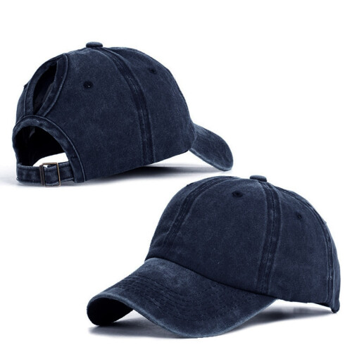 Damen-Baseballkappe mit Pferdeschwanzverschluss, Marineblau, Einheitsgröße