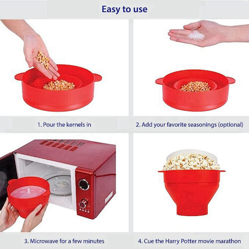 2X Popcorn Popper with Lids - Silicone Popcorn Maker Collapsible Popcorn Bowls Popcorn Container 2