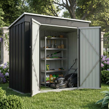 (4X6FT, Anthracite) BIRCHTREE Garden Shed Strong Metal Pent Roof Outdoor Storage Free Foundation New